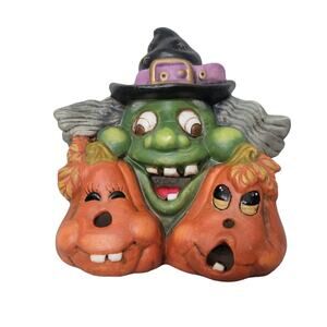 Vintage Halloween Votive Candle Witch Pumpkin Jack Lantern Silly